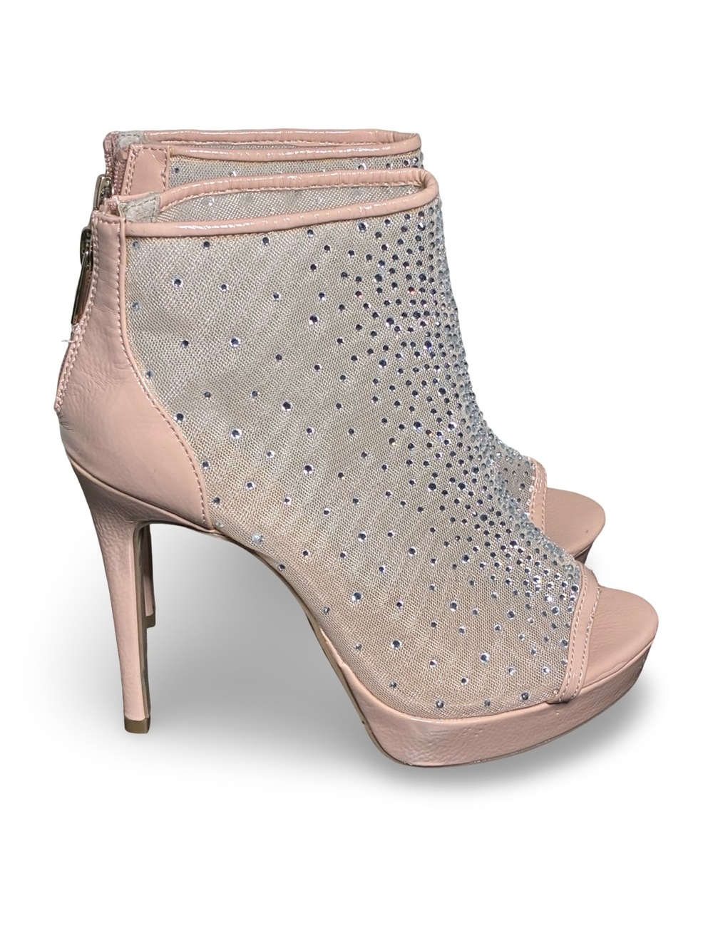 Thalia Sodi Blush Rhinestone Mesh Peep-Toe Booties